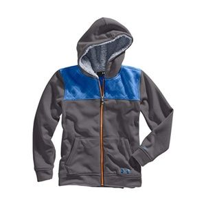 UA Boys Loose Full Zip Gray Hoodie Warm Jacket S
